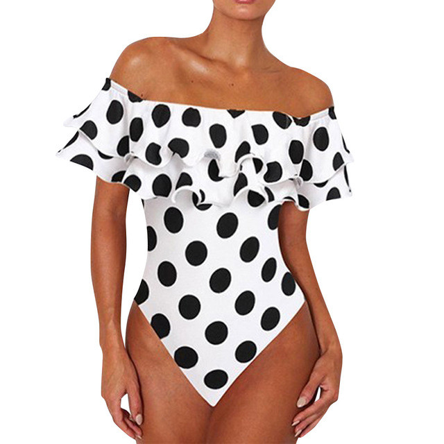 Ruffled Polka Dot Print One-piece Swimsuit