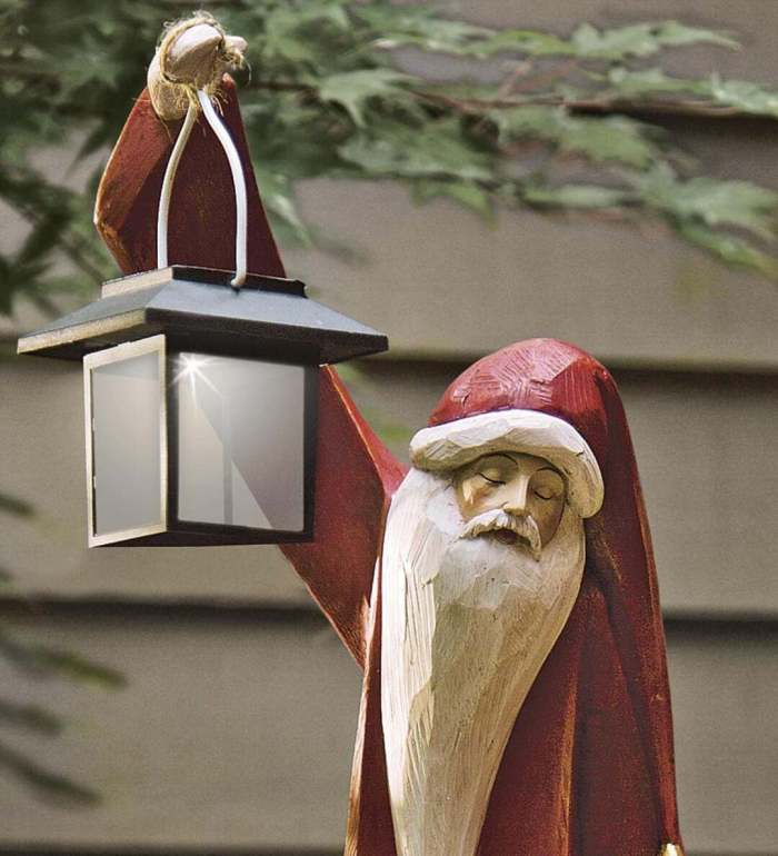 Santa And Snowman Sculpture With Solar Lantern