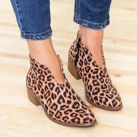 Women Deep V Sexy Booties Casual Comfort Zipper Shoes -loafers