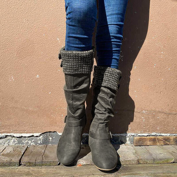 NEW! Women's Suede Flat Heel Mid-Calf Buckle Zipper shoes -boots