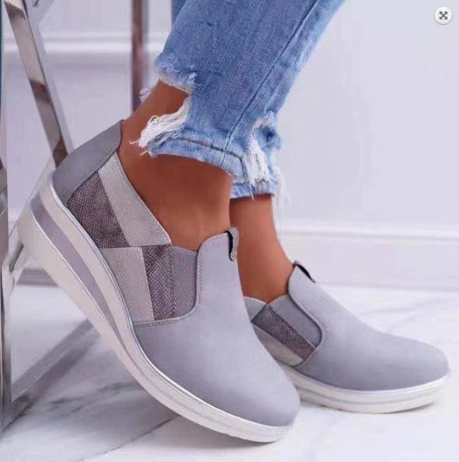 Athletic Elastic Band Slip-on Shoes Women's Wedge Sneakers -loafers
