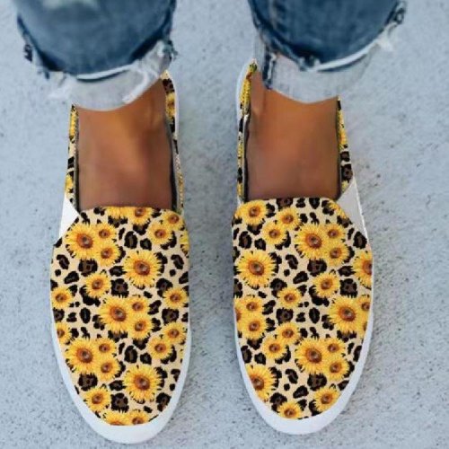 Women's Shoes Sunflower Allover Print Canvas Shoes -loafers