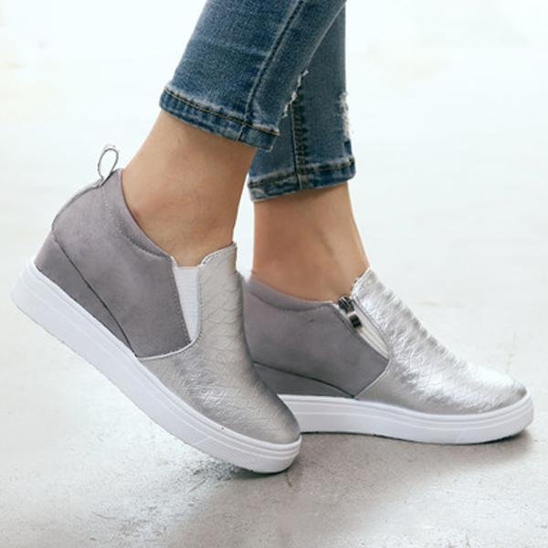 Women Fashion Wedge Sneakers Solid Color Comfortable Shoes -boots