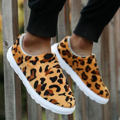 Women's Suede Flat Heel Flats Round Toe With Animal Print Splice Color shoes -snk