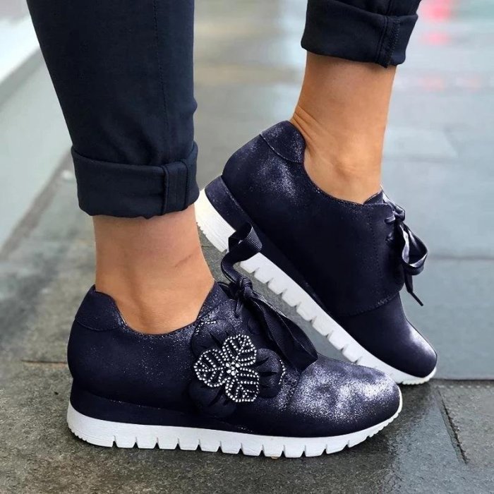 Floral Women Casual Lace-up Sneakers Wedges Running Shoes -snk