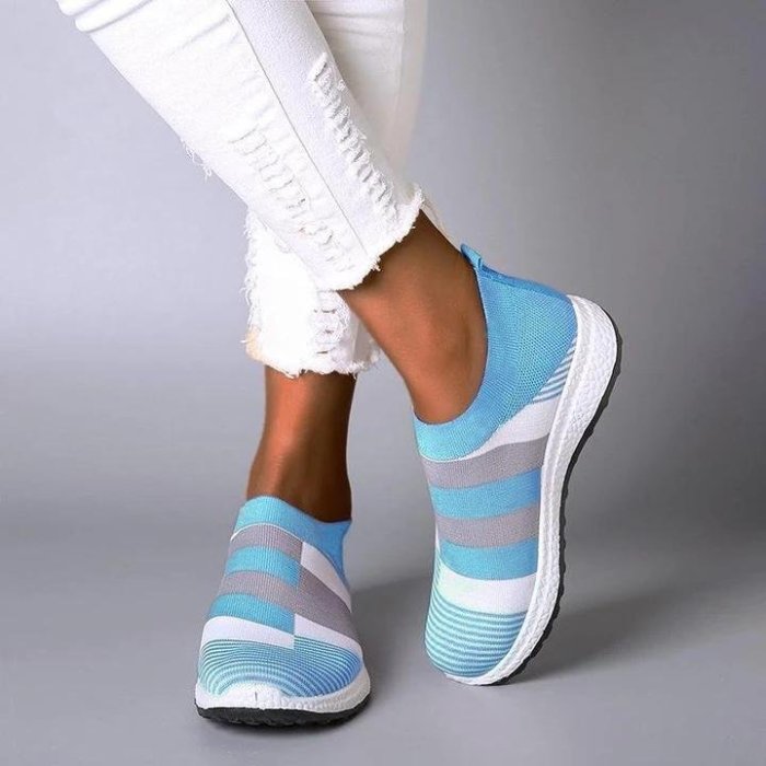 Women Comfy Color Block Sneakers Slip-on Running Shoes -snk