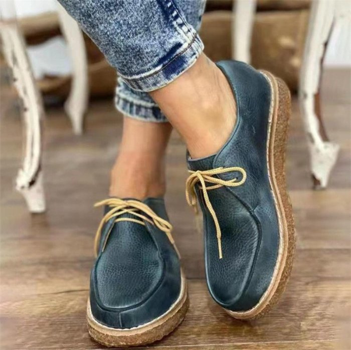 Women Coze Vegan Leather Lace Up Flat Shoes -boots