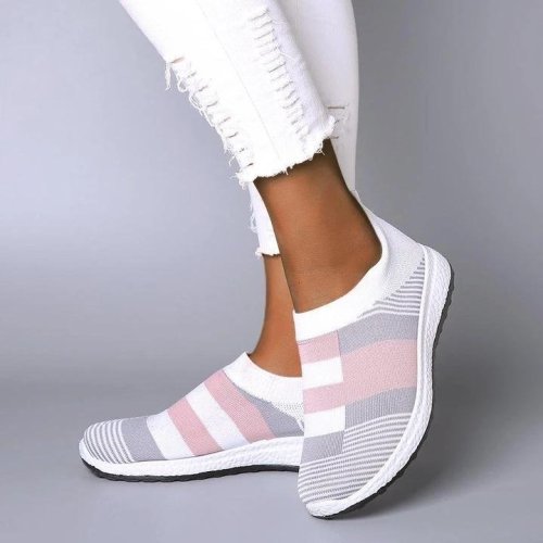 Women Comfy Color Block Sneakers Slip-on Running Shoes -snk