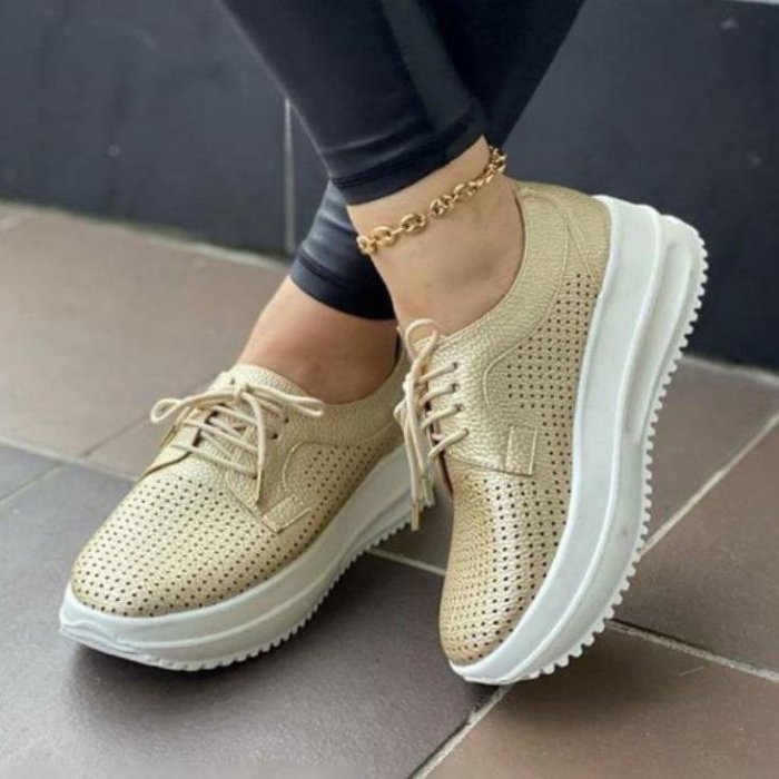 Women's PU Lace-up Solid Color Shoes -loafers