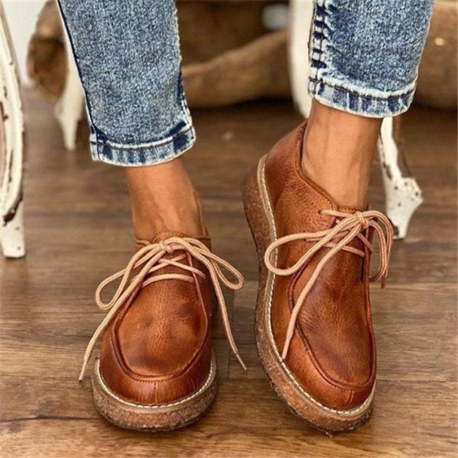 Women Coze Vegan Leather Lace Up Flat Shoes -boots