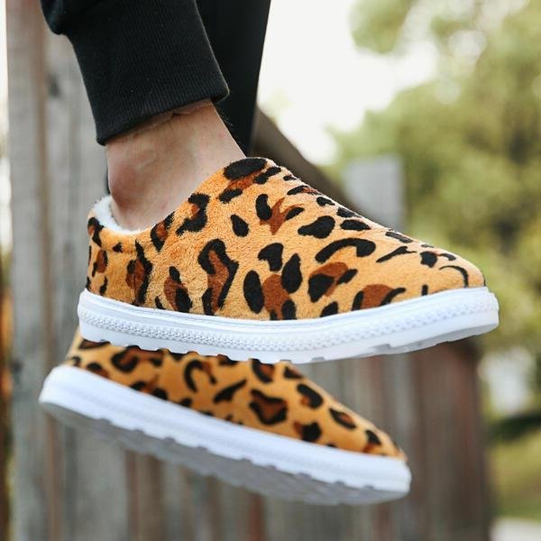 Women's Suede Flat Heel Flats Round Toe With Animal Print Splice Color shoes -snk