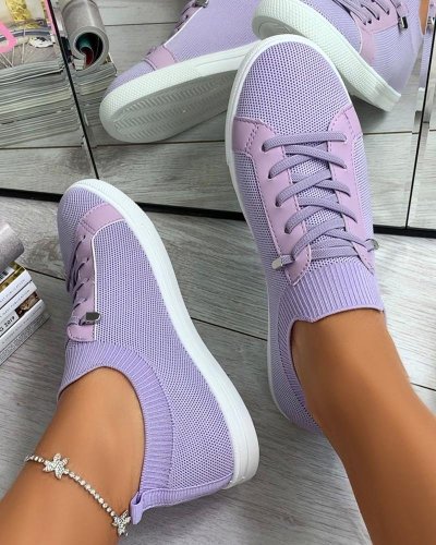 Women’s Breathable Slip On Sneakers Solid Color Flat Shoes -snk