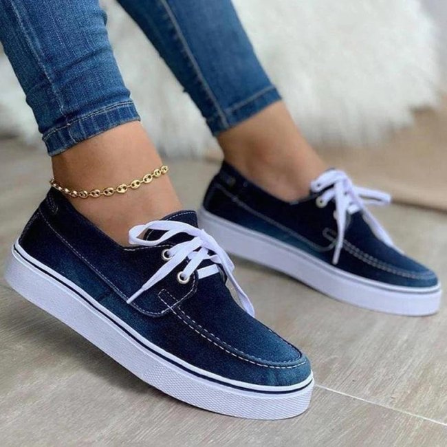 Women Casual Canvas Pure Color Lace-up Shoes -loafers