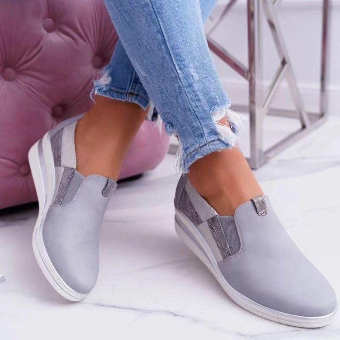 Athletic Elastic Band Slip-on Shoes Women's Wedge Sneakers -loafers