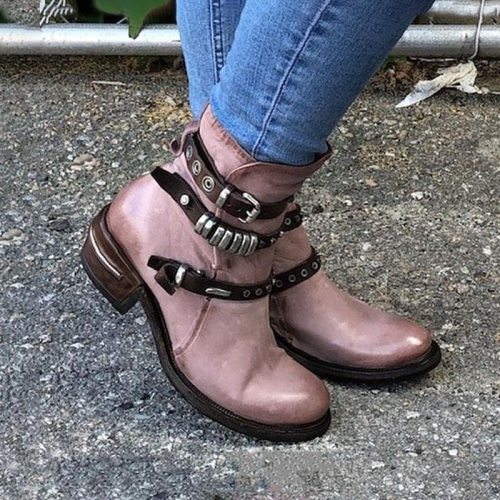 NEW! Women's PU Round Toe With Buckle Zipper shoes -boots