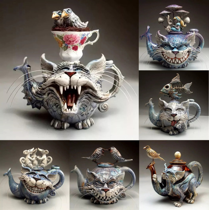 Handmade Art Cat Teapot