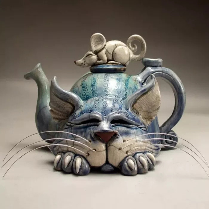 Handmade Art Cat Teapot