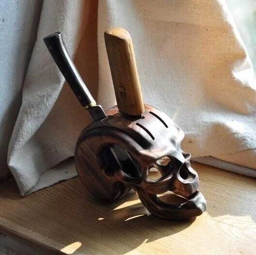 Wood Skull Knife Stand For Kitchen Knife