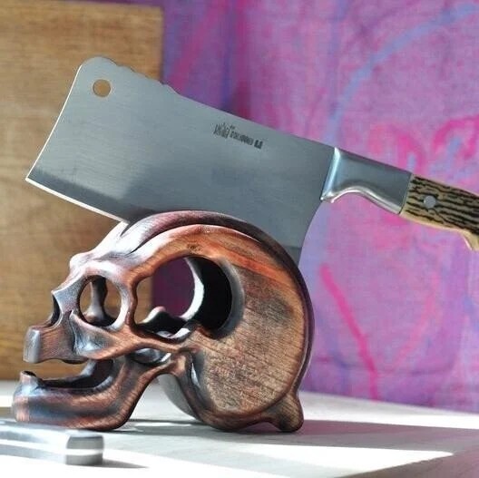 Wood Skull Knife Stand For Kitchen Knife
