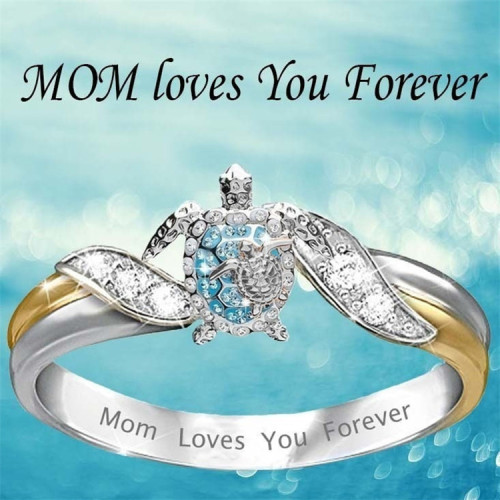 Mom Loves You Forever Turtle Statement Ring