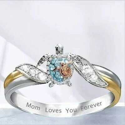 Mom Loves You Forever Turtle Statement Ring