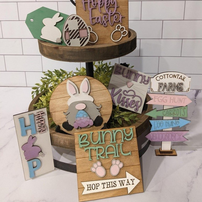 🐇Easter Bunny Tiered Tray, Mini Signs