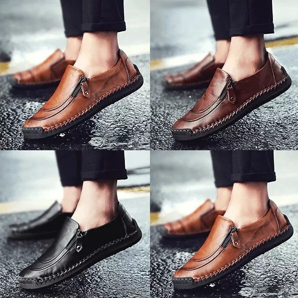🔥Hot Sale🎁--50% OFF 🎉Mens Handmade Side Zipper Casual Comfy Leather Slip On Loafers