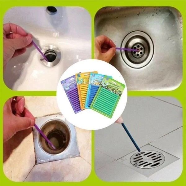 12/set Pipe Cleaning Sticks Oil Decontamination Kitchen Toilet Bathtub Drain Cleaneer