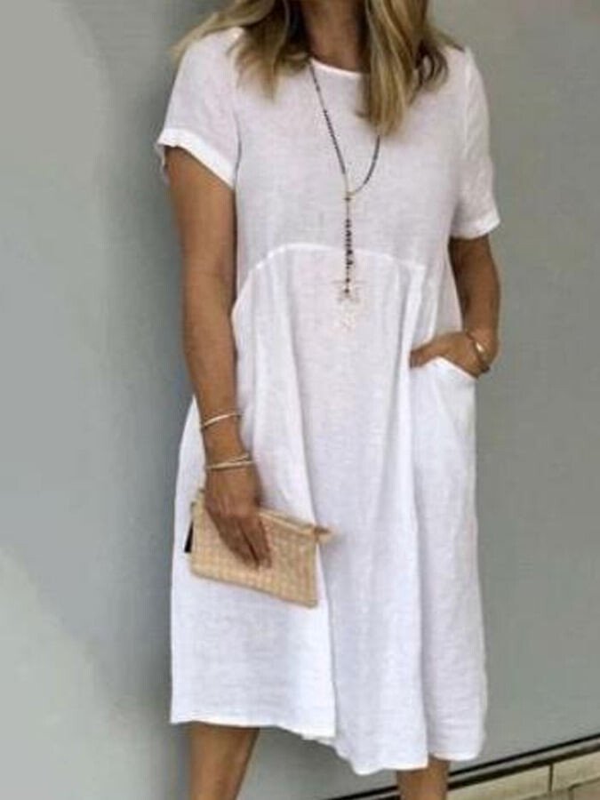 Women's Casual Pure Color Cotton Dress