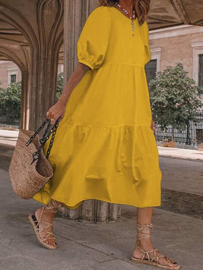 Women's Fashion Simple Casual Cotton Linen Bohemian Beach Dress Midi Skirt