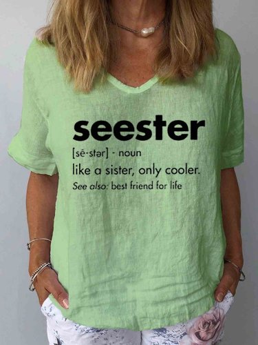 Women's SEESTER Printed Casual Cotton Linen T-shirt