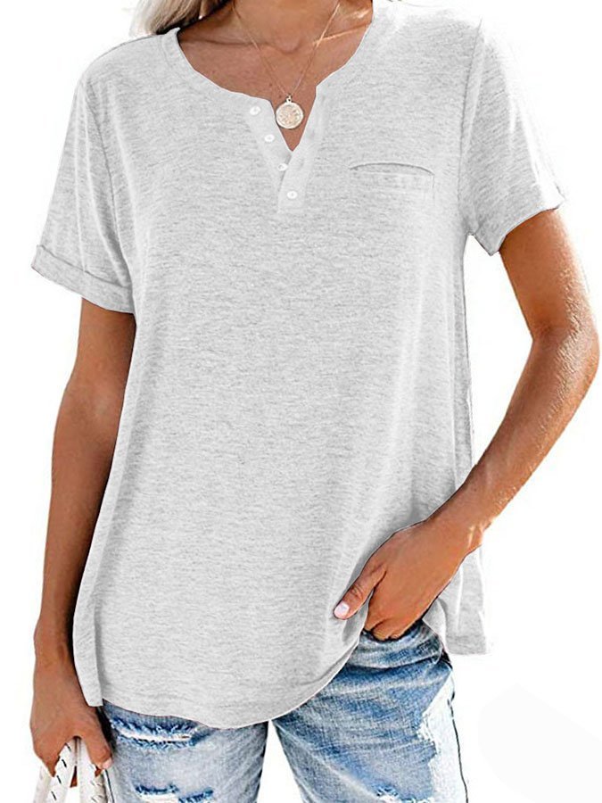 Fashion Solid Color Pocket Short Sleeve T-Shirt
