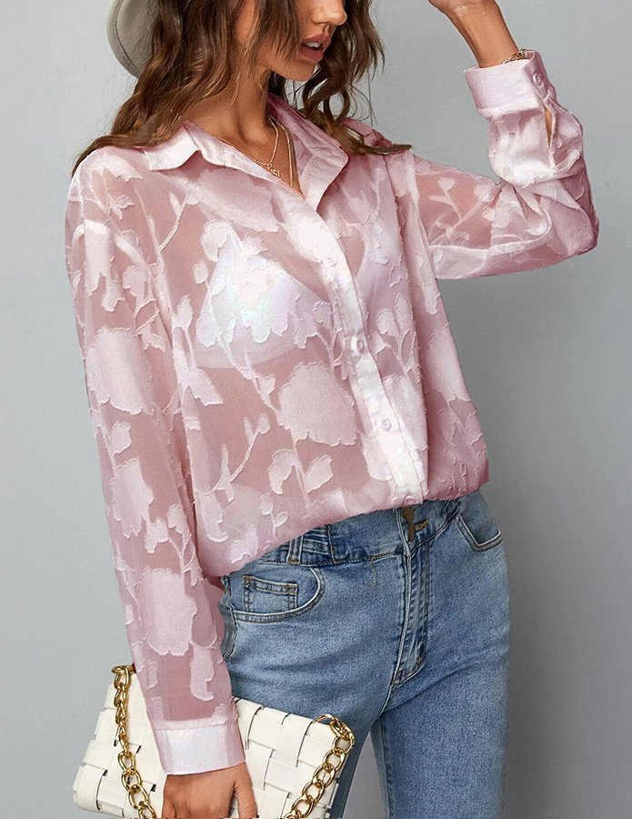 Women's Solid Color Hollowed Out Long Sleeved Shirt