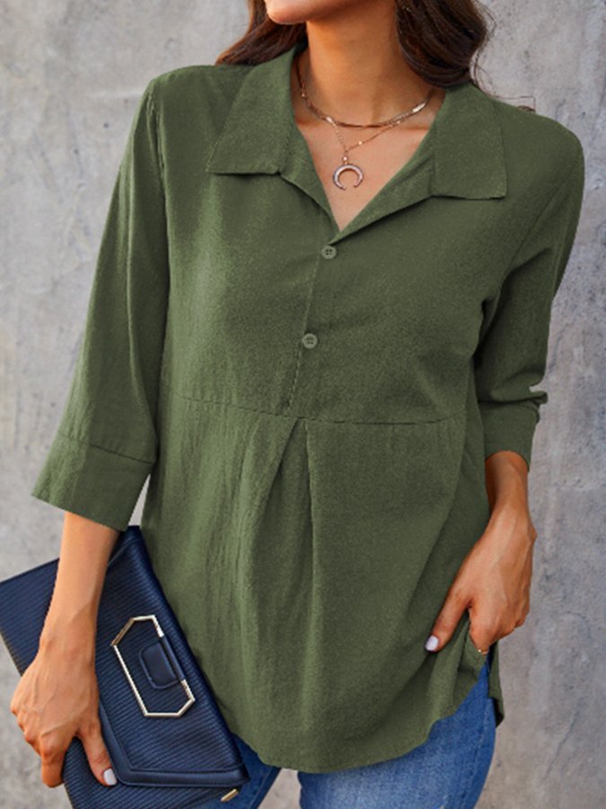 Women's Pleated-Paneled 3/4 Sleeve Casual Shirt