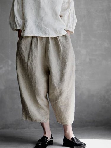 Women's Cotton Linen Comfortable Casual Simple Loose Ninth Wide Leg Pants