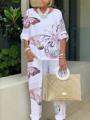 Women's Butterfly Print Casual Suit