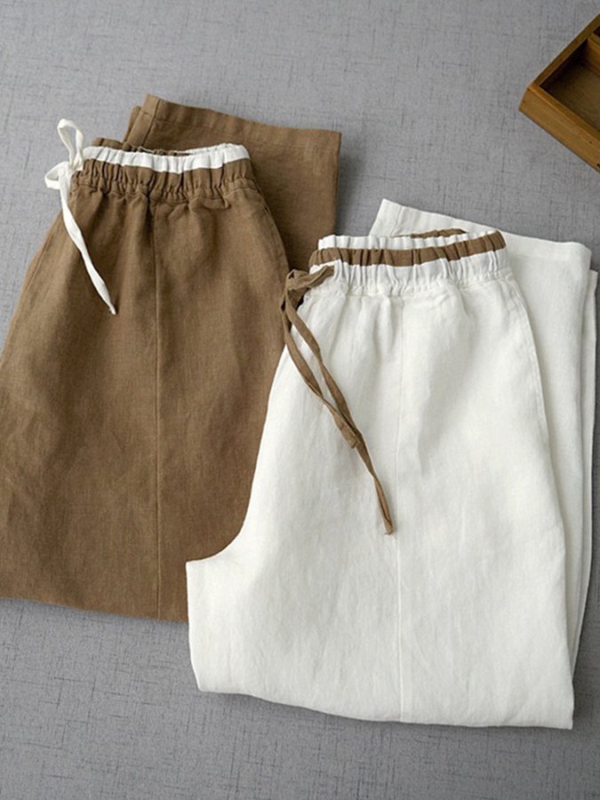 Women's Solid Cotton Linen Casual Pants
