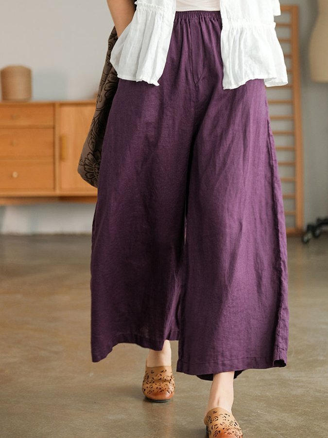 Women's Casual Loose Cotton Linen Wide Leg Pants