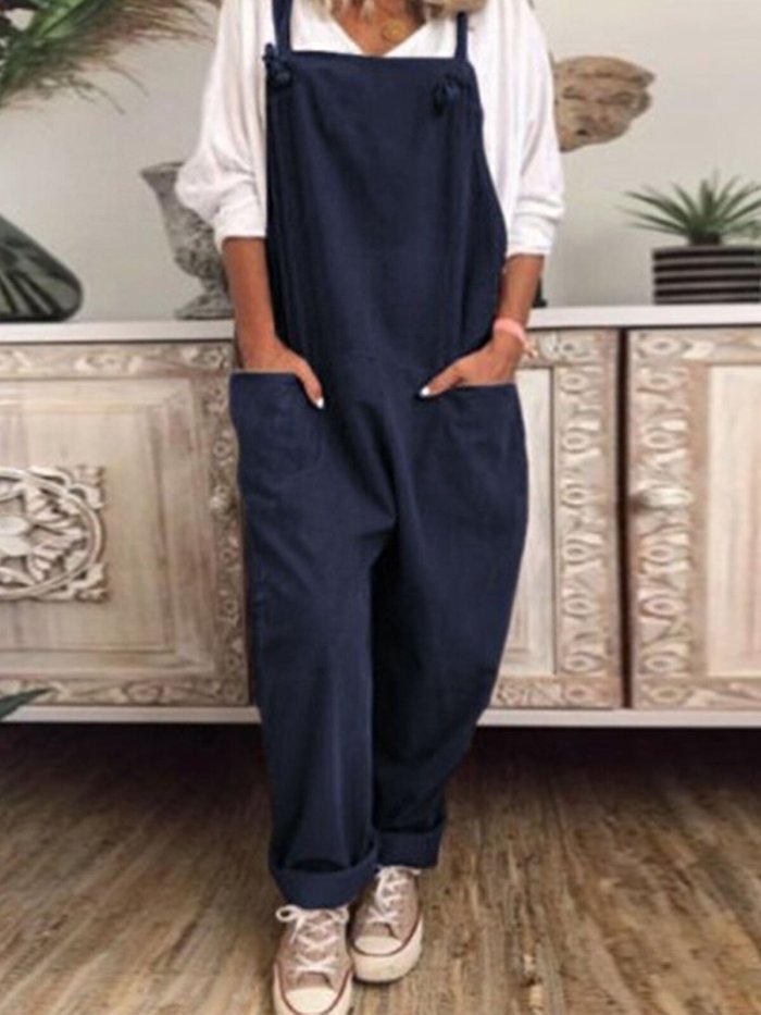 Women's Casual Pure Color Adjustable Overalls