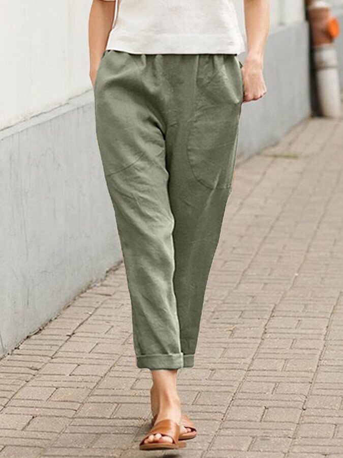 Women's Cotton Linen Solid Color Loose Pocket Harem Pants