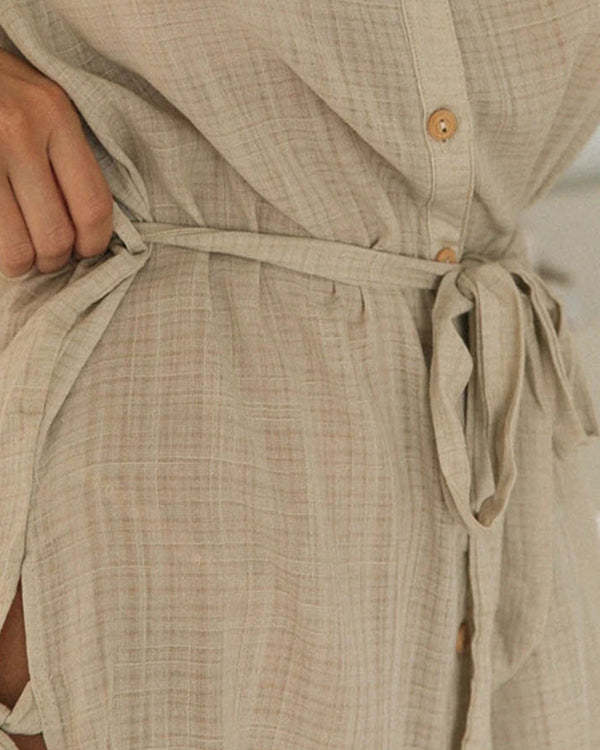 Sexy Long Sleeve Slit Linen Dress