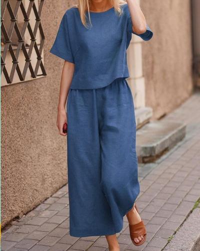 Casual Loose Solid Color Shirt Trousers Two-piece Suits