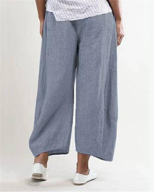 Women Plus Size Casual Wide Leg Shift Cotton Pockets Solid Pants