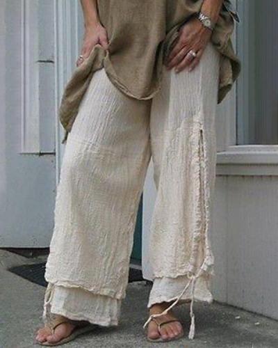 Women Casual Cotton & Linen Solid Color Pants