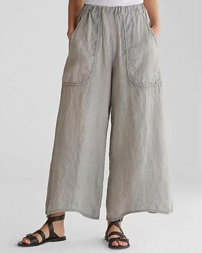 Cotton & Linen Pockets Plus Size Wide Leg Casual Pants