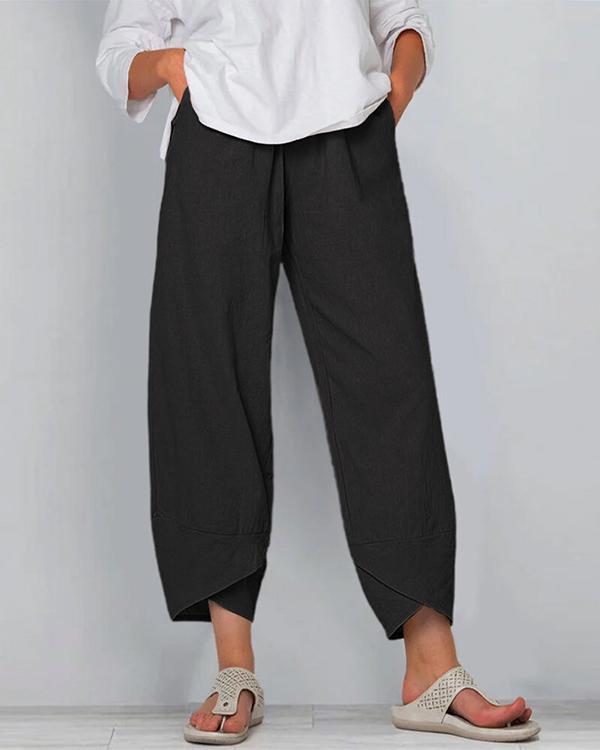 Solid Color Elastic Waist Casual Pants For Women