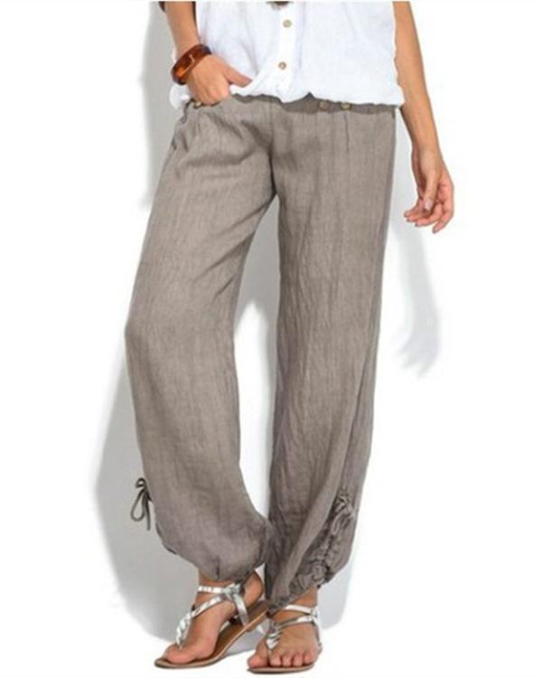 Women Casual Button Plus Size Wide Leg Pants