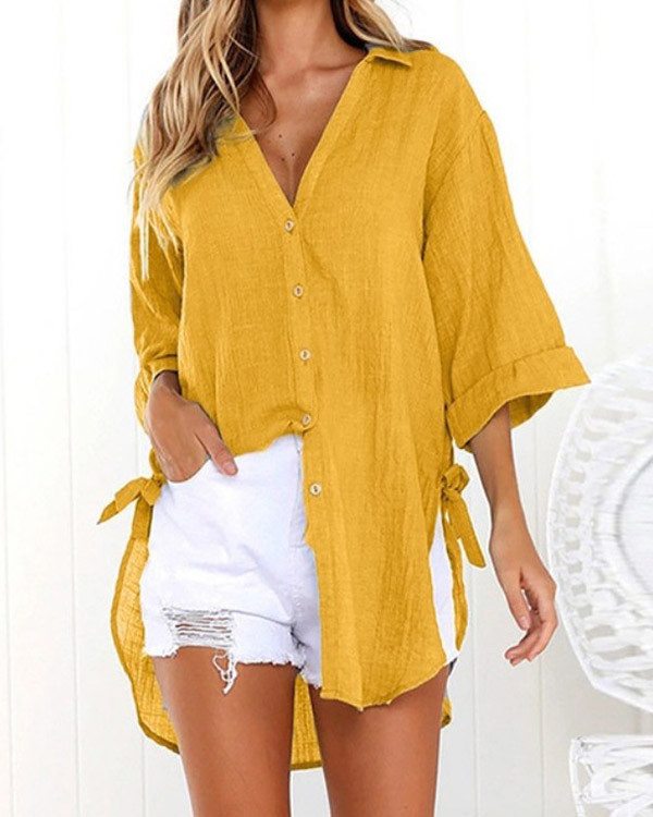 Casual Lace-up V-neck Loose Shirt Top