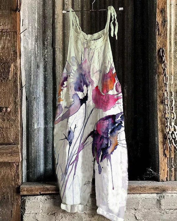 Women's Floral Print Loose Casual Jumpsuit