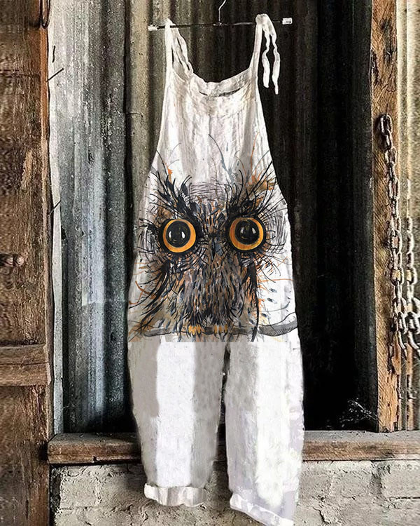 Women's Owl Pattern Loose Casual Jumpsuit